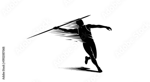 Dynamic javelin thrower in powerful motion silhouette