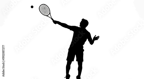 Silhouette of tennis player serving ball with racket in hand