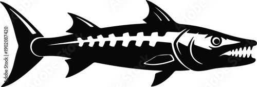 silhouette aggressive barracuda predatory saltwater fish swimming side profile vector design