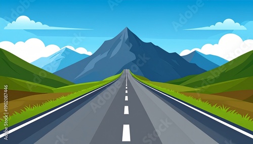 Empty scenic mountain road journey travel adventure blue sky green landscape summer highway