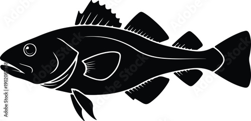 silhouette atlantic cod fish swimming side view isolated on white vector design