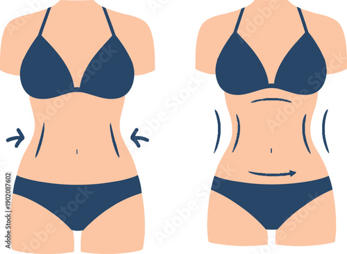 Woman's body transformation with weight gain and loss