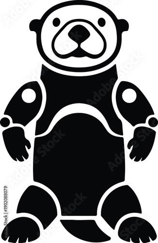 silhouette cute aquatic otter standing in black and white style vector design