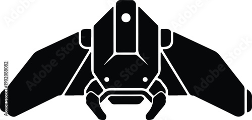 silhouette combat starship drone with mechanical pincers for scifi games vector design