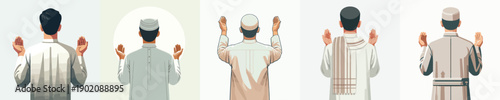vector half body of islamic man gesture praying back view