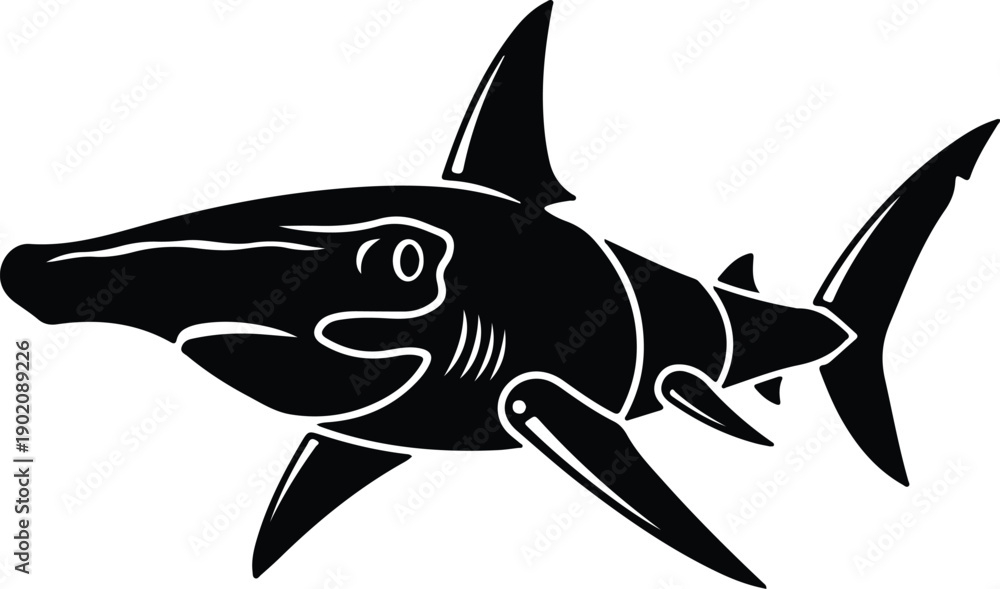 Fototapeta premium silhouette hammerhead shark marine animal icon on white background vector design