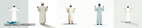vector islamic man standing gesture praying on ramadan back view