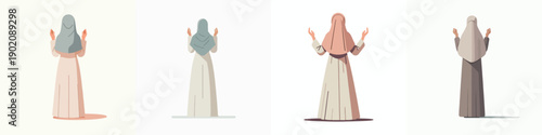 vector islamic woman standing gesture praying back view