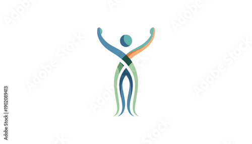 Dynamic and colorful abstract human figure icon representing vitality, well-being, energy, and a balanced lifestyle. A modern graphic symbol of human potential, health, and growth