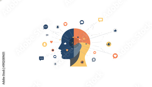Conceptual Illustration of Human Intelligence and Digital Communication Network with Data Processing and Innovative Thinking