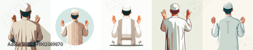 vector half body of islamic man gesture praying back view