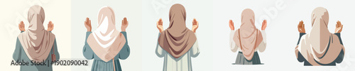 vector half body of islamic woman gesture praying back view on ramadan