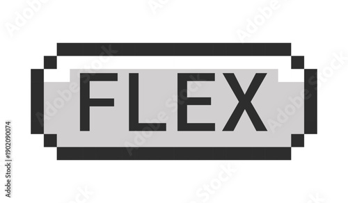 Flex monochrome pixel art button. Swagger confidence. Cool attitude. Show off. Stylish mood. Ego boost. Grayscale retro UI. 8-bit style CTA. Pixelated 16bit web sticker. Roboto Mono font used