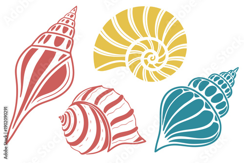 Ocean Seashell Silhouette Vector, Marine Beach Illustration