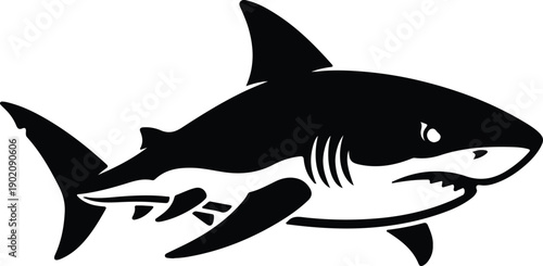 silhouette powerful great white shark predator swimming through deep ocean vector design