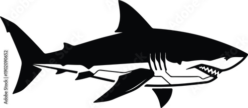 silhouette powerful great white shark swimming in deep ocean water vector design