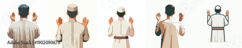 vector half body of islamic man gesture praying back view on ramadan