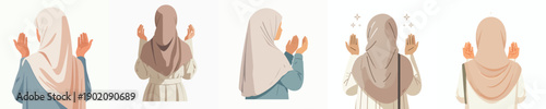 vector half body of islamic woman gesture praying back view