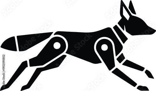 silhouette robotic fox running in a fast mechanical futuristic motion vector design