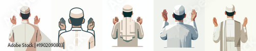 vector half body of islamic man gesture praying back view on ramadan