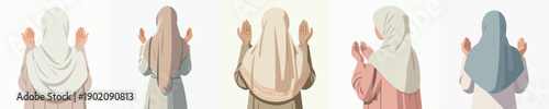 vector half body of islamic woman gesture praying back view
