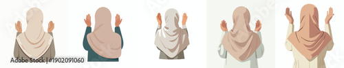 vector half body of islamic woman gesture praying back view