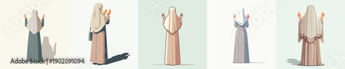 vector islamic woman standing gesture praying back view