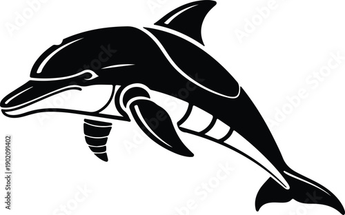 silhouette stylized dolphin swimming marine animal mascot character illustration logo vector design