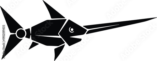 silhouette stylized geometric swordfish predator swimming in the deep ocean vector design