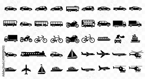 Collection of Transportation Icons Vector Silhouettes.