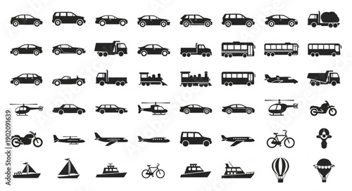 Collection of Transportation Icons Vector Silhouettes.