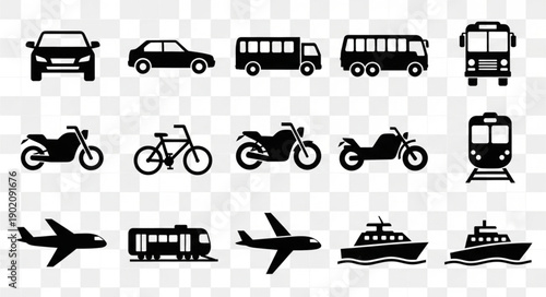 Collection of Transportation Icons Vector Silhouettes.