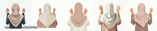 vector half body of islamic woman gesture praying back view on ramadan