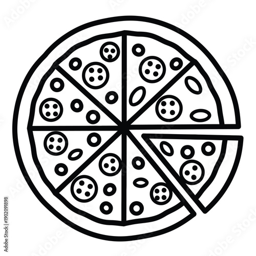 Delicious Pizza Illustration With Sliced Pieces And Toppings Ready To Eat