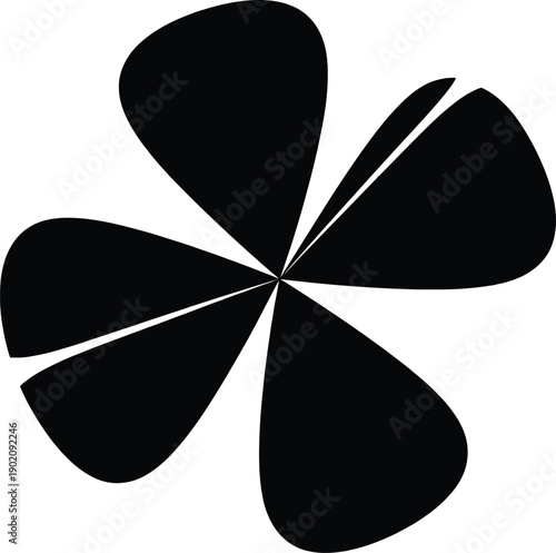 Abstract Black Four-Leaf Clover Symbol on White Background