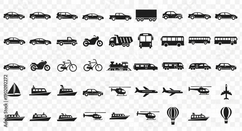 Collection of Transportation Icons Vector Silhouette.