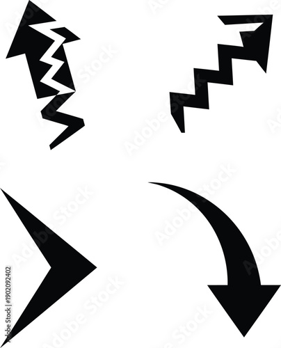 Collection of Four Black Arrows in Different Shapes and Directions