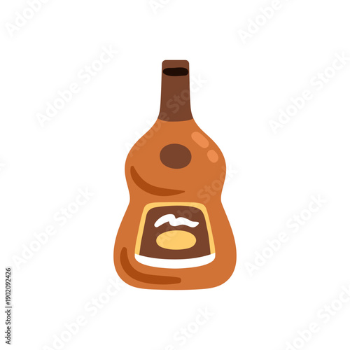 Vintage liquor bottle. Abstract alcohol drink, strong spirits with premium label. Bar and pub beverage. Alcoholic liqueur in packaging. Flat vector illustration isolated on white background