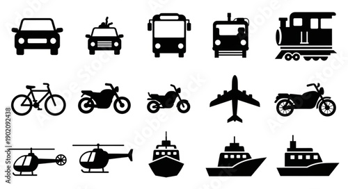 Collection of Transportation Icons Vector Silhouette.