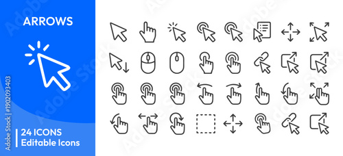 Minimalist Cursor and Gesture Line Icon Set for UI
