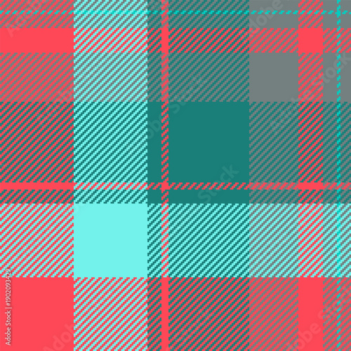 Traditional background pattern check, diamond plaid texture textile. Spring tartan seamless vector fabric in teal and red colors.