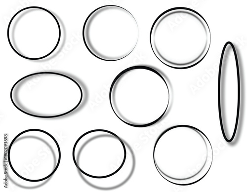 Minimal Highlight  Oval and Circle Frame Set Isolated on White Background|  White tags, paper round stickers with shadow, rounded plastic mockup, realistic set round paper