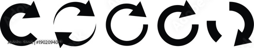 Clockwise arrows, identical black arrow shapes with sharp triangular tips on white background
