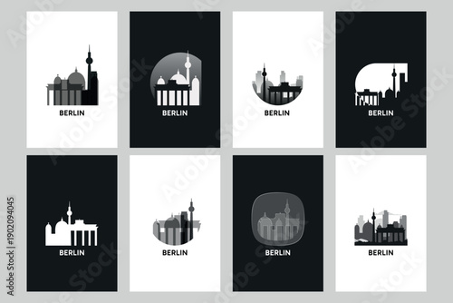 Berlin skyline vector logos, icon set. Pack of cityscape contour, abstract silhouettes series. Isolated graphic collection for Germany city