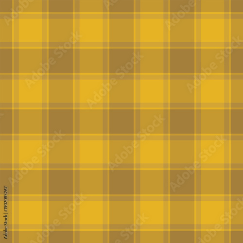 Carpet check plaid background, dress tartan textile fabric. Graph seamless pattern vector texture in amber and antique gold colors.