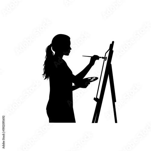 Black Silhouette Icon A female artist painting on a canvas with a brush in hand, in a minimalistic silhouette style on a white background (2).jpg