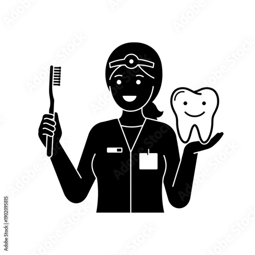Black Silhouette Icon A female dentist holding a toothbrush and smiling tooth icon, in a minimalistic silhouette style on a white background (2).jpg
