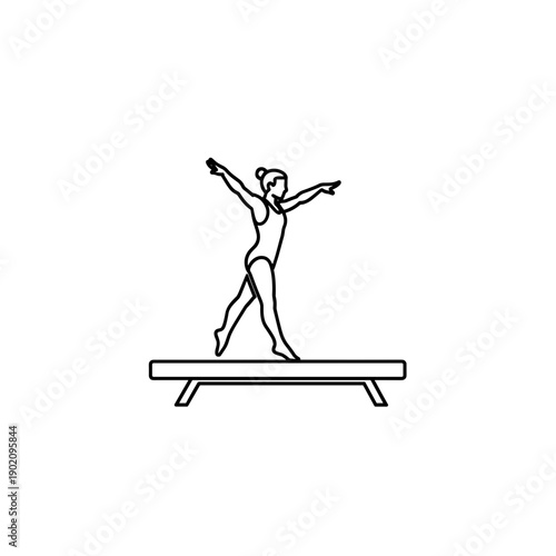 Young girl balancing on a beam during gymnastics routine, icon on transparent background  