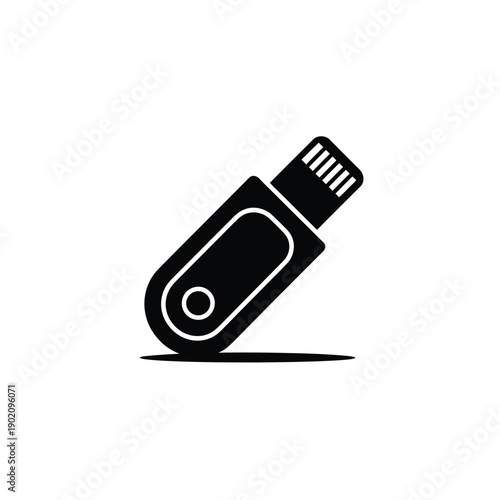 A black and white illustration of a USB flash drive on a plain background