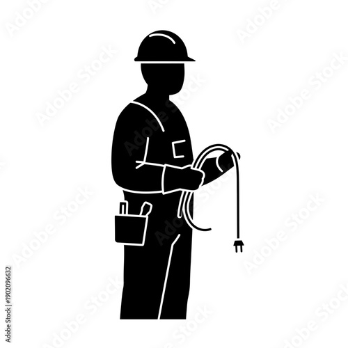 Black Silhouette Icon A male electrician wearing a hard hat and holding a coiled wire, in a minimalistic silhouette style on a white background (1).jpg